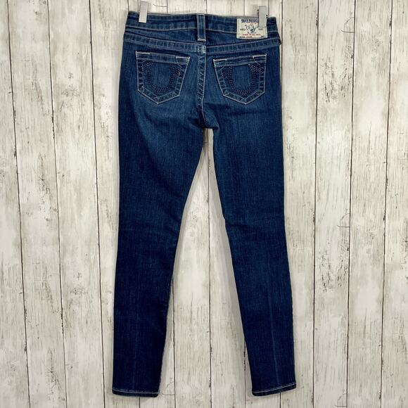 True Religion Lone Star Legging Denim Skinny Jeans Crystal Logo 24 - Picture 2 of 9